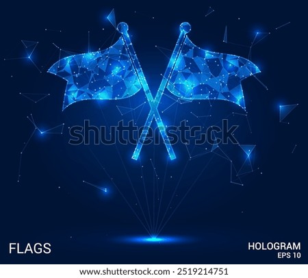 Hologram flags. Flags made of polygons, triangles, dots, and lines. Low-poly flags structure of connections. Technology concept vector.