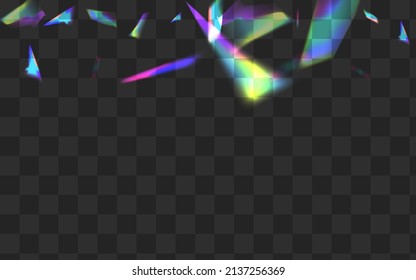 Hologram Flash Vector Transparent Background. Holo Prism Overlay Backdrop. Glow Kaleidoscope Digital Wallpaper. Iridescent Effect Refraction Banner.