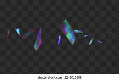 Hologram Flash Vector Transparent Background. Light Confetti Cool Texture. Neon Glitter Abstract Pattern. Bright Effect Kaleidoscope Template.