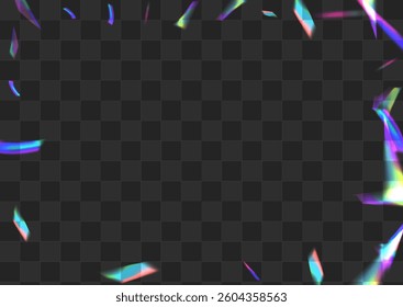 Hologram Flash Vector Transparent Background. Light Sparkle Isolated Wallpaper. Bright Kaleidoscope Glint Design. Color Falling Confetti Banner.