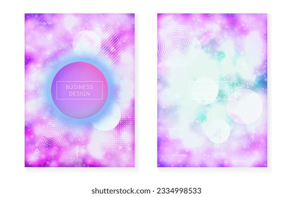 Hologram Fluid. Dynamic Flyer. Light Iridescent Elements. Purple Tech Texture. Motion Dots. Abstract Pattern. Space Graphic. Minimalist Background. Violet Hologram Fluid