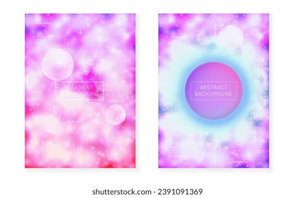 Holograma fluido. Patrón mínimo. Puntos vibrantes. Viajero de Ciencia. Elementos de negocios brillantes. Textura del espacio azul. Banner mágico. Forma de degradado. Fluido violeta holograma
