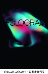 Hologram fluid shape abstract vector  template. right neon glowing elements. Cover mockup with dark background