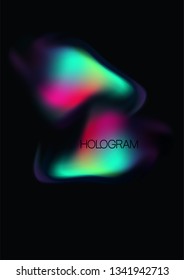 Hologram fluid shape abstract vector  template. right neon glowing elements. Cover mockup with dark background