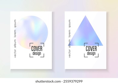 Hologram Foil. Blue Holographic Label. Pastel Vector. Pearlescent Texture. Spectrum Fluid. Colourful 90s Template. Digital Screen. Pink Hologram Foil