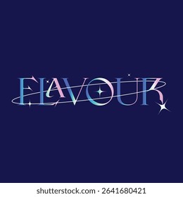 Hologram Foil Flat Flavour Typography Lettering Text Banner with Y2k Glitter Space Effects, Dark Blue Backdrop