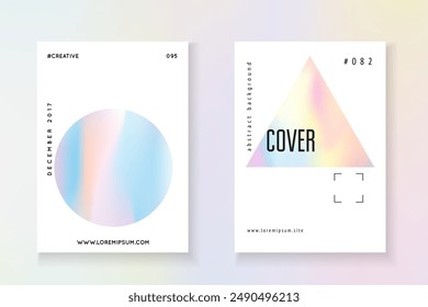 Hologram Foil. Memphis Vector. Gradient Pattern. Isolated Retro Illustration. Abstract Mesh. Purple Iridescent Label. Fashion Banner. Pink Hologram Foil