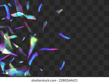 Hologram Foil Vector Transparent Background. Bright Reflection Digital Template. Gradient Confetti Laser Border. Glow Paper Glare Illustration.