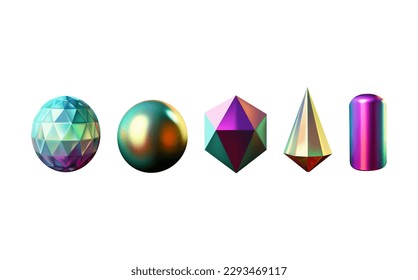 Hologram geometric shapes set  Iridescent modern 3d multicolor object Futuristic neon gradient figures can be used for variety purposes entertainment  education    scientific visualization 