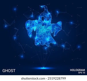 Fantasma del holograma. Fantasma hecho de polígonos, triángulos, puntos y líneas. Estructura fantasma de baja poli de conexiones. Vector de concepto de Tecnología.