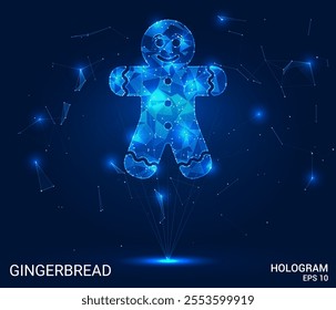 Hologram gingerbread. Gingerbread made of polygons, triangles, dots, and lines. Low-poly gingerbread structure of connections. Technology concept vector.