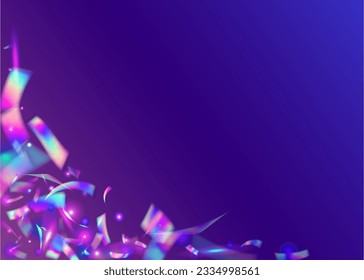 Hologram Glare. Retro-Effekt von Violet. Festliche Kunst. Bokeh Tinsel. Fliegender Boden. Shiny Burst. Laser feiert Dekoration. Geburtstag funkelt. violettes Hologramm-Glas