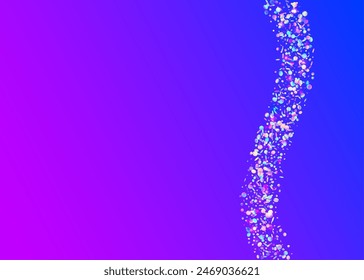 Hologram Glitter. Disco Concept. Transparent Confetti. Falling Dust. Carnival Sparkle. Cristal Banner. 3d Isolated Template. Purple Laser Background. Pink Hologram Glitter