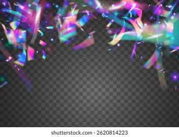 Hologram Glitter. Rainbow Poster. Isolated Tinsel. Explosion Burst. Pink Art Confetti. Happy Element. Retro Iridescent Illustration. Color Ribbon. Blue Hologram Glitter