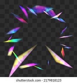 Hologram Glitter Vector Transparent Background. Iridescent Refraction Realistic Poster. Glow Foil Laser Texture. Holographic Abstract Confetti Branch.