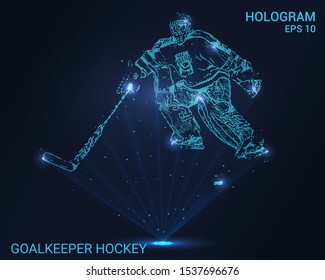 Hologram goalkeeper. Holographic projection hockey goalie. Flickering energy flux of particles. The scientific design of the sport.