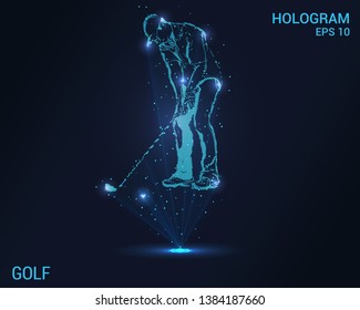 A hologram of Golf. A holographic projection of the golfer. Flickering energy flux of particles. The scientific design of the Golf
