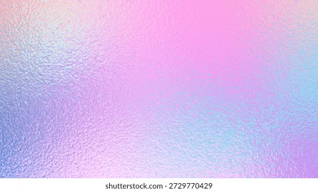 Hologram gradient background. Foil paper iridescent effect. Holographic pearl surface. Y2k glitter bg. Rainbow, aurora, nacre pattern. Gradation blue and pink color, grain effect. Vector illustration