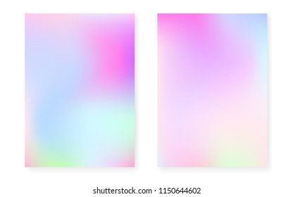 Hologram gradient background set with holographic cover. 90s, 80s retro style. Pearlescent graphic template for flyer, poster, banner, mobile app. Retro minimal hologram gradient.