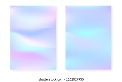 Hologram gradient background set with holographic cover. 90s, 80s retro style. Iridescent graphic template for flyer, poster, banner, mobile app. Retro minimal hologram gradient.