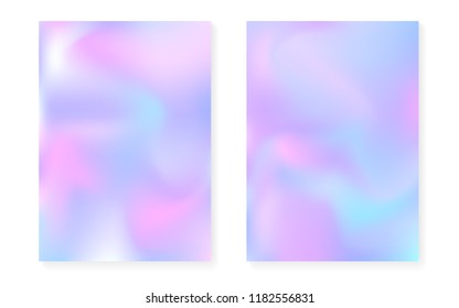 Hologram gradient background set with holographic cover. 90s, 80s retro style. Pearlescent graphic template for book, annual, mobile interface, web app. Spectrum minimal hologram gradient.