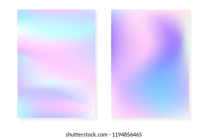 Hologram gradient background set with holographic cover. 90s, 80s retro style. Iridescent graphic template for flyer, poster, banner, mobile app. Bright minimal hologram gradient.