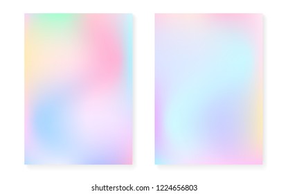 Hologram gradient background set and holographic cover  90s  80s retro style  Iridescent graphic template for flyer  poster  banner  mobile app  Vibrant minimal hologram gradient 