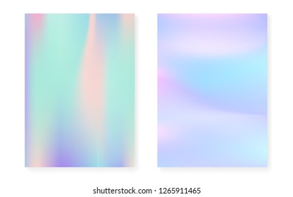 Fondo de degradado holograma con tapa holográfica. estilo retro de los años 90 y 80. Plantilla gráfica Pearlescent para volante, afiche, banner, aplicación móvil. Gradiente holográfico mínimo fluorescente.