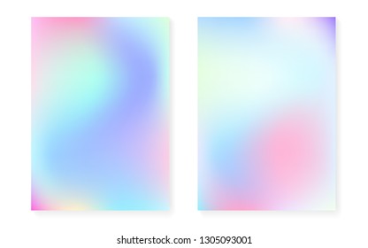 Hologram gradient background set with holographic cover. 90s, 80s retro style. Iridescent graphic template for placard, presentation, banner, brochure. Retro minimal hologram gradient.