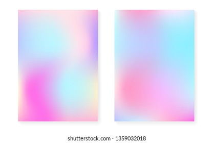 Hologram gradient background set with holographic cover. 90s, 80s retro style. Iridescent graphic template for placard, presentation, banner, brochure. Creative minimal hologram gradient.