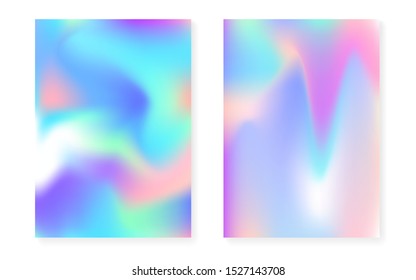 Hologram gradient background set and holographic cover  90s  80s retro style  Iridescent graphic template for brochure  banner  wallpaper  mobile screen  Spectrum minimal hologram gradient 