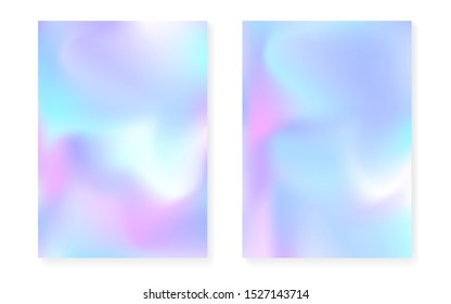Hologram gradient background set with holographic cover. 90s, 80s retro style. Iridescent graphic template for book, annual, mobile interface, web app. Trendy minimal hologram gradient.
