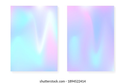 Hologram gradient background set with holographic cover. 90s, 80s retro style. Pearlescent graphic template for placard, presentation, banner, brochure. Hipster minimal hologram gradient.