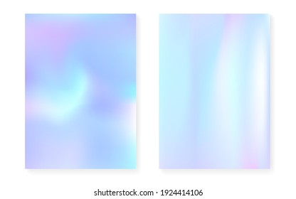 Hologram gradient background set with holographic cover. 90s, 80s retro style. Pearlescent graphic template for flyer, poster, banner, mobile app. Plastic minimal hologram gradient.