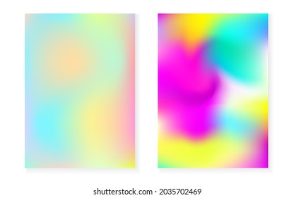 Hologramm Farbverlauf-Hintergrund mit holografischer Abdeckung. 90er, 80er Jahre Retro-Stil. Pearleszierende grafische Vorlage für Platzierung, Präsentation, Banner, Broschüre. minimaler Hologramm-Farbverlauf aus Plastik.
