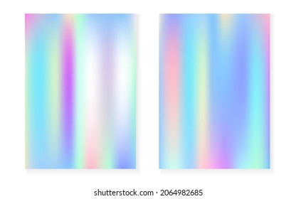 Hologramm Farbverlauf-Hintergrund mit holografischer Abdeckung. 90er, 80er Jahre Retro-Stil. Pearleszierende grafische Vorlage für Buch, jährliche, mobile Schnittstelle, Web-App. Retro minimaler Hologramm-Farbverlauf.