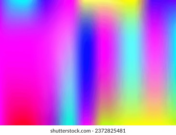 Hologram Gradient. Blue Neon Background. Metal Geometry Illustration. Cosmos Card. Plastic Paper. Iridescent Background. Pearlescent Texture. Blur Poster. Pink Hologram Gradient