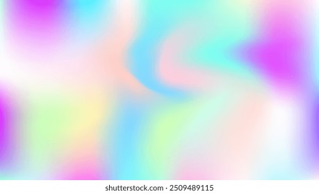 Hologramm Gradient. Irisierende Textur. Regenbogenlicht. Weiche geometrische Darstellung. Rosa unscharfe Textur. Holografischer Hintergrund. Lebendige Karte. Neondesign. violetter Hologrammverlauf