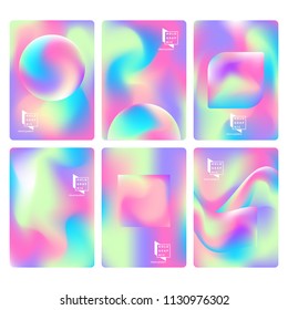 Hologram gradient set backgrounds. Trendy hipster colorful texture in pastel or neon color design. Template for label, design cover, book, gift card