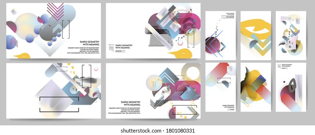 Hologram gradient Set creative backgrounds for social media templates with gradient shapes and foils. Pastel art colors

