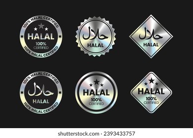 Hologram halal certified icon. Halal food labels Icon. Halal icon, Vector illustration