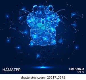 Hámster holograma. Hámster hecho de polígonos, triángulos, puntos y líneas. Estructura de conexiones de hámster de bajo poli. Vector de concepto de Tecnología.