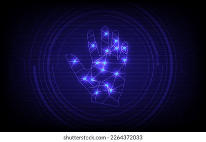 Hologram hands and circle tech on technology background design.Abstract geometric background. EP.1.Technologies of the future. Futuristic image. Polygonal mesh. Futuristic pattern.