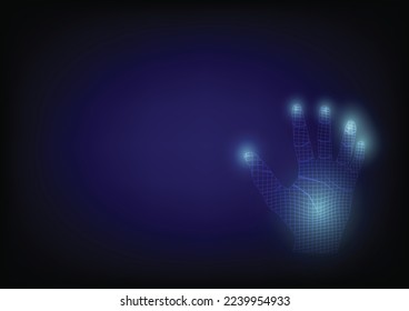 Hologram hands of lines and points. Scanning fingers. Personal identification.