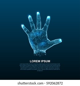 Hologram hands of lines and points. Scanning fingers. Personal identification.