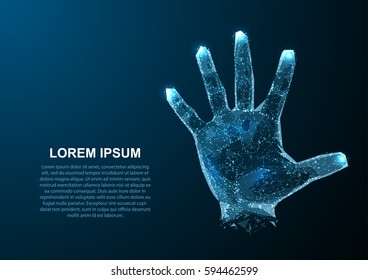 Hologram hands of lines and points. Scanning fingers. Personal identification.