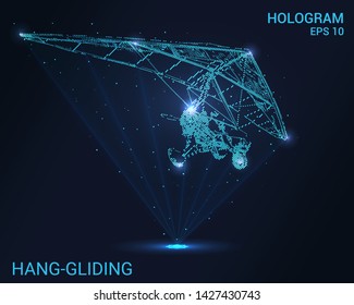 Hologram hang-glider. Holographic projection of a hang glider. Flickering energy flux of particles. The scientific design of the sport.