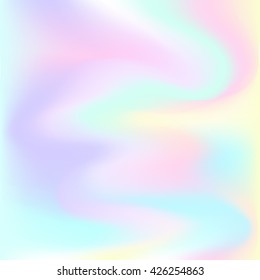 Hologram Hipster Card In Pastel Colors . Vector Abstract  Illustration. Glitch Holographic Backdrop. Blur Colorful Pattern. Petrol Spot Background