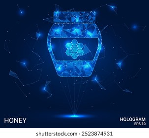 Hologram honey. Honey made of polygons, triangles, dots, and lines. Low-poly honey structure of connections. Technology concept vector.