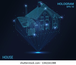 Hologram house. Digital and technological background of the house. The house consists of rays of light